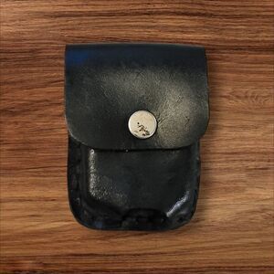Black Leather Mini Pouch Plain - Fits Air Pods! (7006)